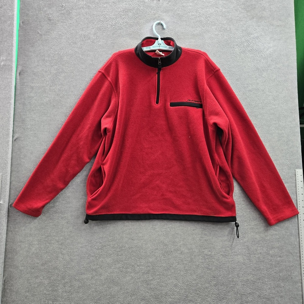Old Navy Men Sweatshirt XL Red Fleece Activewear Zipper Long Sleeve Y2K